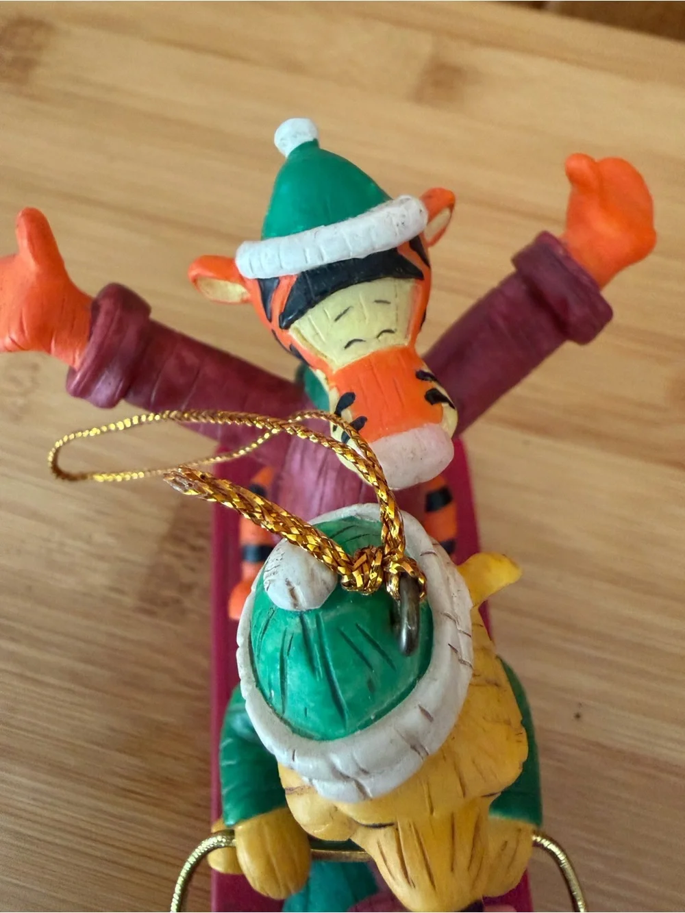 Vintage Disney Winnie the Pooh Tigger Piglet Sled Christmas Wood Ornament 2002